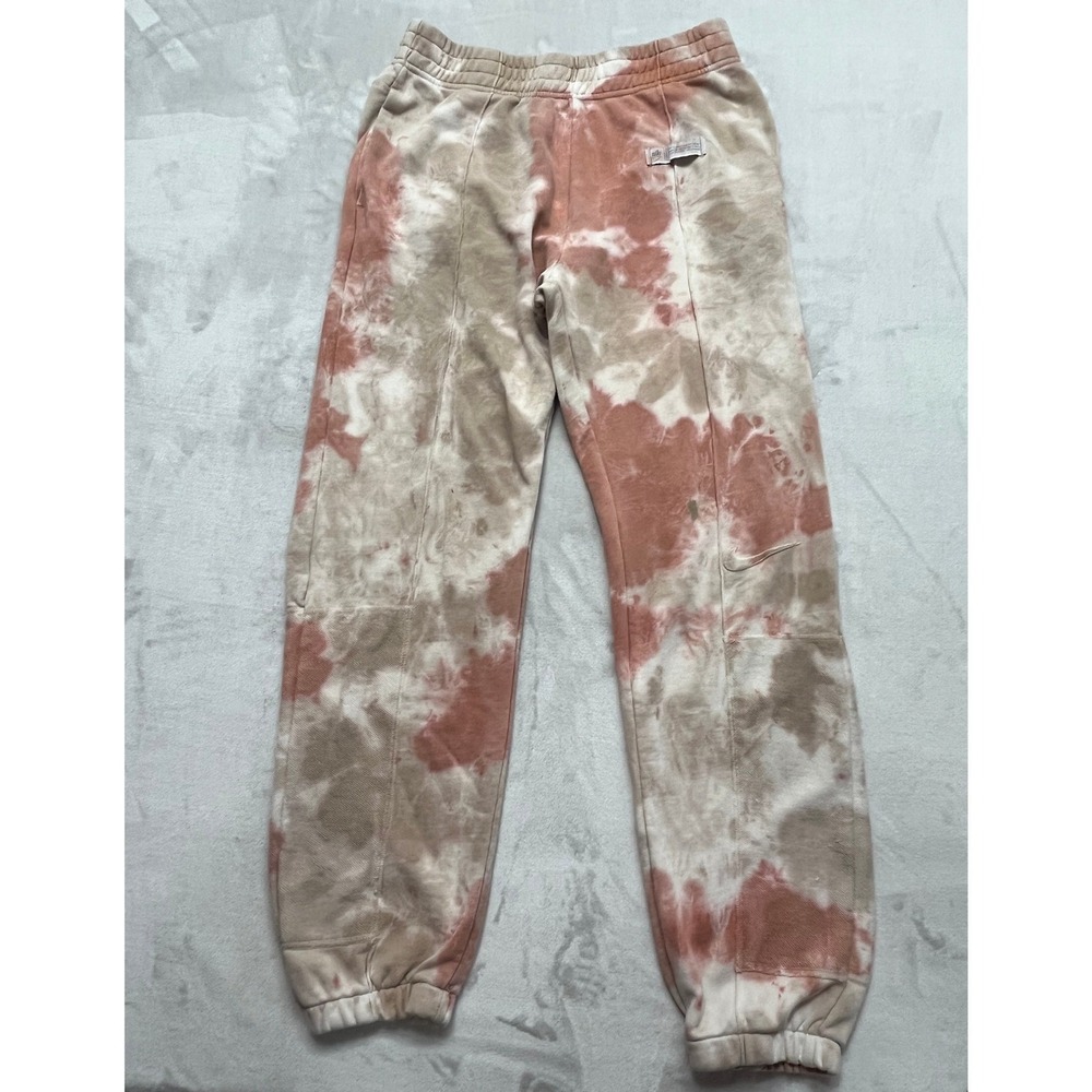 Nike Sweatpants Men Small Tan Tie Dye Joggers French Terry Pockets Sport Lounge